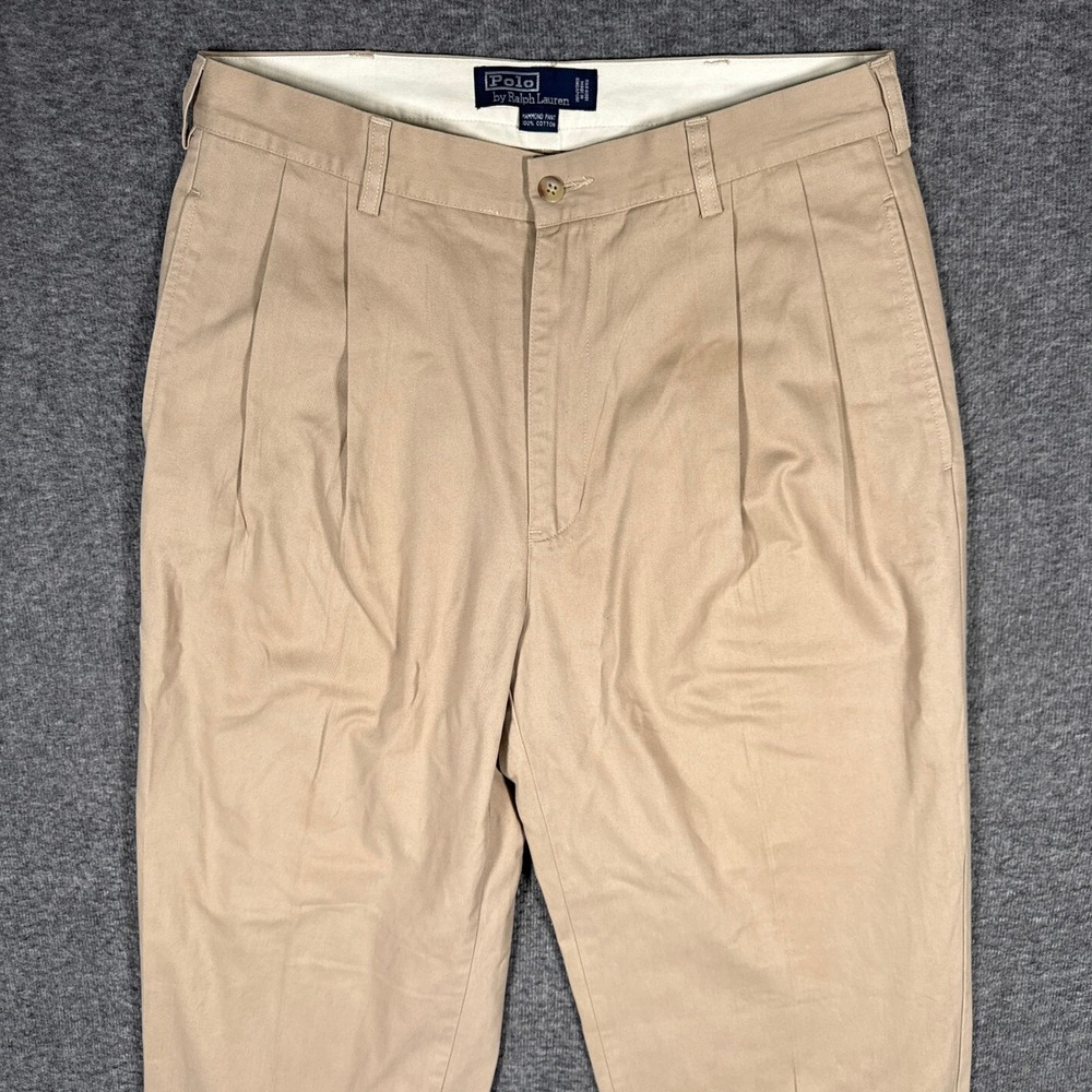 Polo Ralph Lauren Hammond Pants Mens 34x34 Tan Double Pleated Chino Cuffed